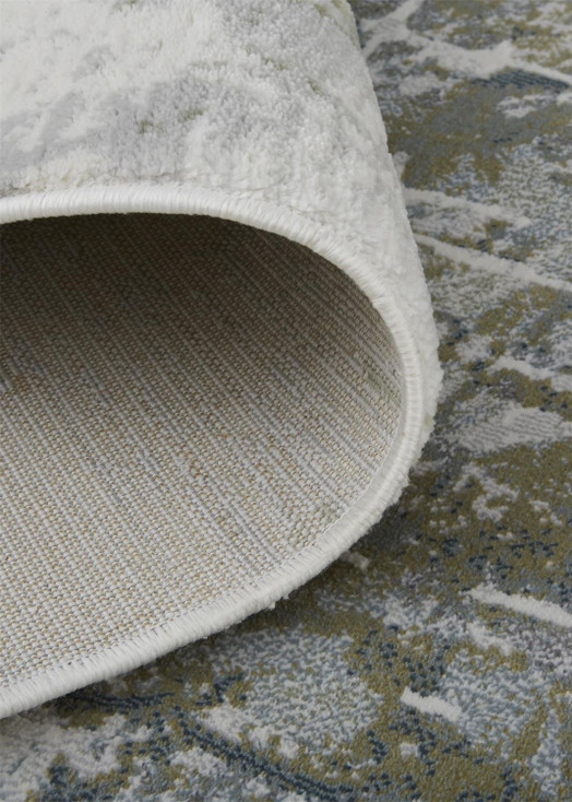 3' x 5' Green Gray and Ivory Abstract Distressed Stain Resistant Area Rug
