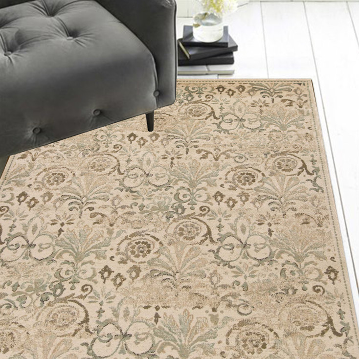 3' x 5' Ivory Machine Woven Floral Traditional Indoor Polypropylene Area Rug