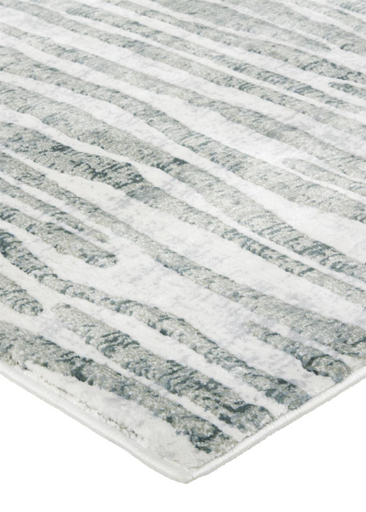 3' x 5' Gray Green and Ivory Striped Distressed Stain Resistant Area Rug