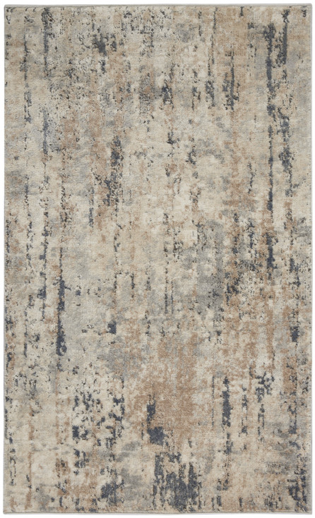 3' x 5' Beige & Grey Abstract Power Loom Non Skid Area Rug