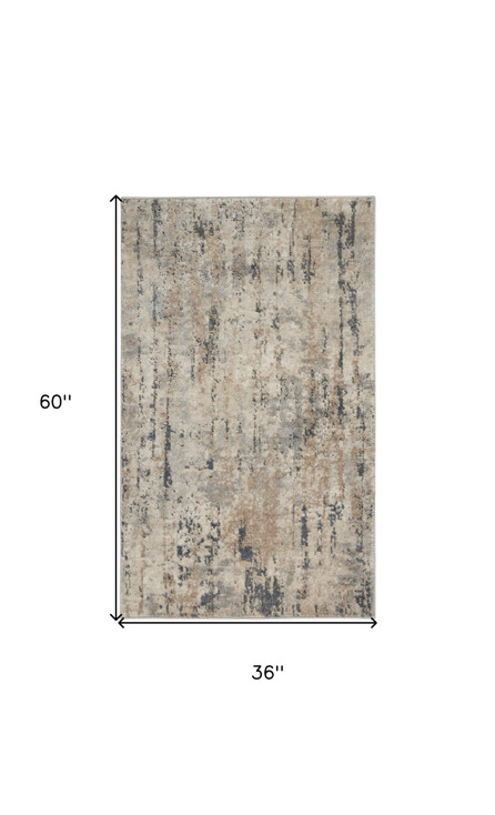 3' x 5' Beige & Grey Abstract Power Loom Non Skid Area Rug