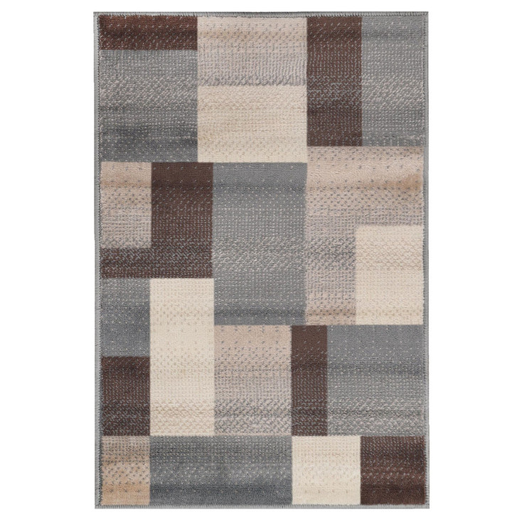3' x 5' Grey Patchwork Power Loom Stain Resistant Area Rug