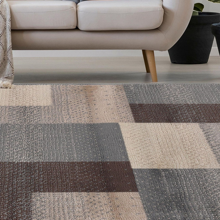 3' x 5' Grey Patchwork Power Loom Stain Resistant Area Rug