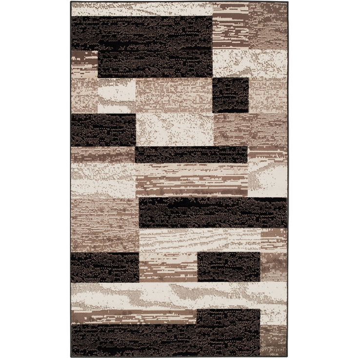 3' x 5' Chocolate Patchwork Power Loom Stain Resistant Area Rug