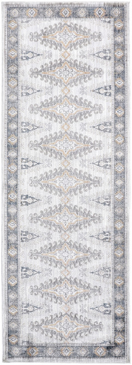 3' x 8' Gray Blue and Orange Floral Stain Resistant Runner Rug