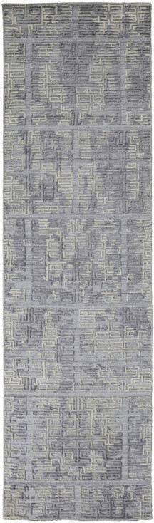 3' x 8' Gray and Ivory Abstract Hand Woven Runner Rug