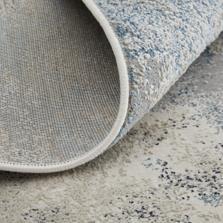 3' x 8' Blue Gray and Ivory Abstract Power Loom Polyester Runner Rug