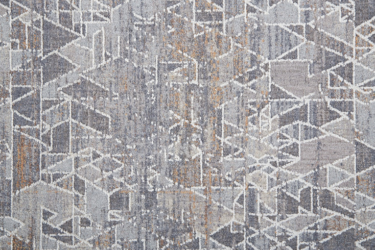 3' x 8' Gray Blue and Orange Abstract Power Loom Distressed Stain Resistant Runner Rug