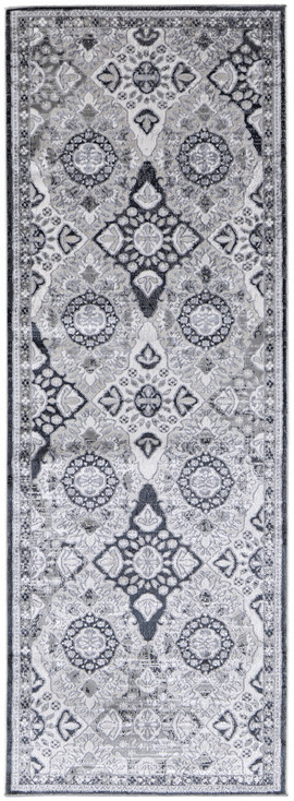 3' x 8' Gray and Black Floral Power Loom Runner Rug