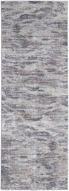 3' x 8' Taupe Tan and Orange Abstract Power Loom Distressed Stain Resistant Runner Rug