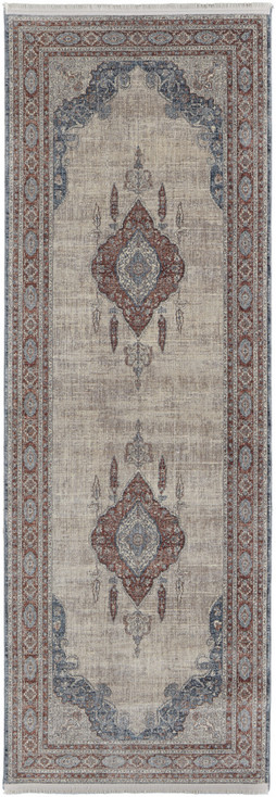 3' x 8' Gray Red and Blue Floral Power Loom Stain Resistant Runner Rug