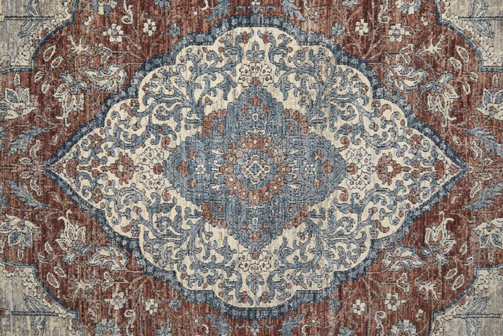 3' x 8' Gray Red and Blue Floral Power Loom Stain Resistant Runner Rug