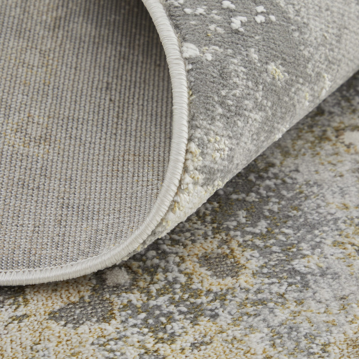 3' x 8' Gray Gold and Ivory Abstract Power Loom Runner Rug