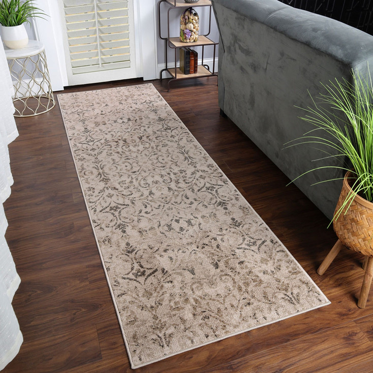 3' x 8' Bronze Floral Vines Power Loom Stain Resistant Runner Rug