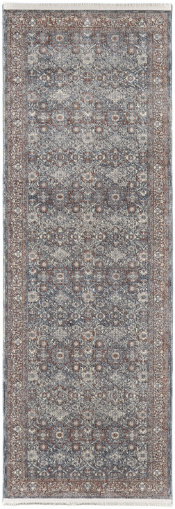 3' x 8' Blue and Red Floral Power Loom Stain Resistant Runner Rug