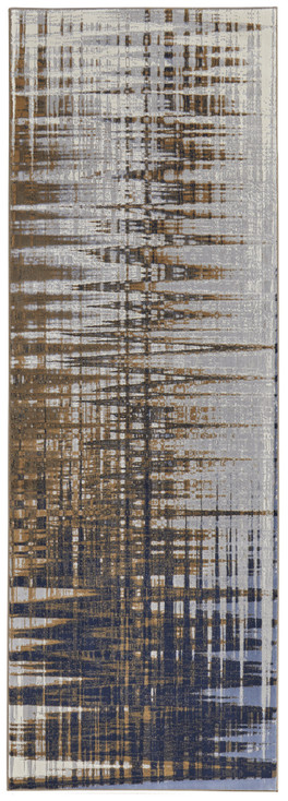3' x 8' Blue Orange and Gray Abstract Power Loom Runner Rug