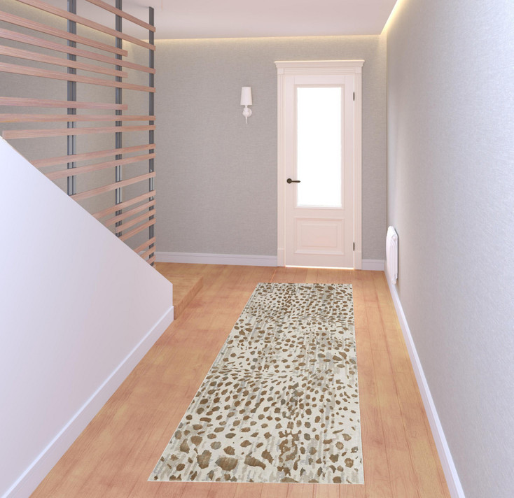 3' x 8' Brown and Ivory Abstract Stain Resistant Runner Rug