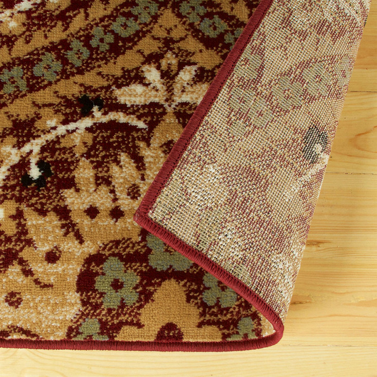 3' x 8' Red Gold and Olive Floral Stain Resistant Runner Rug