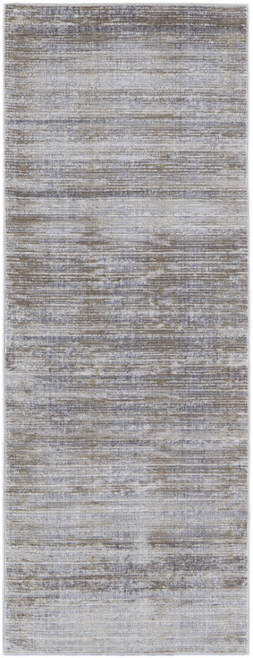 3' x 8' Taupe Silver and Tan Abstract Power Loom Runner Rug