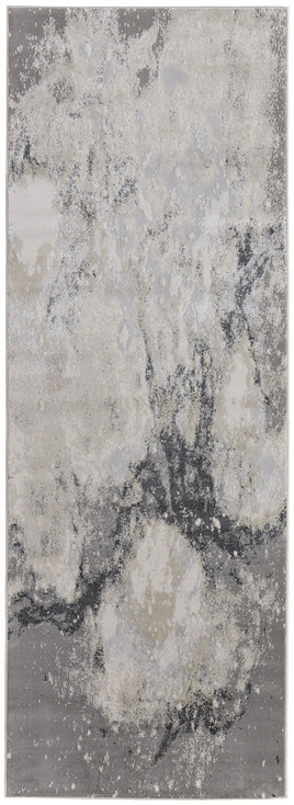 3' x 8' Gray and Ivory Abstract Power Loom Runner Rug