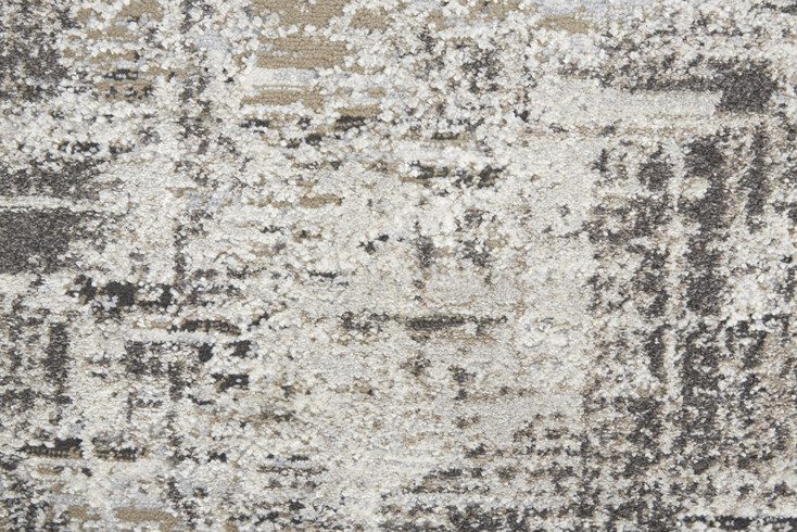 3' x 8' Ivory Gray and Brown Abstract Power Loom Distressed Stain Resistant Runner Rug