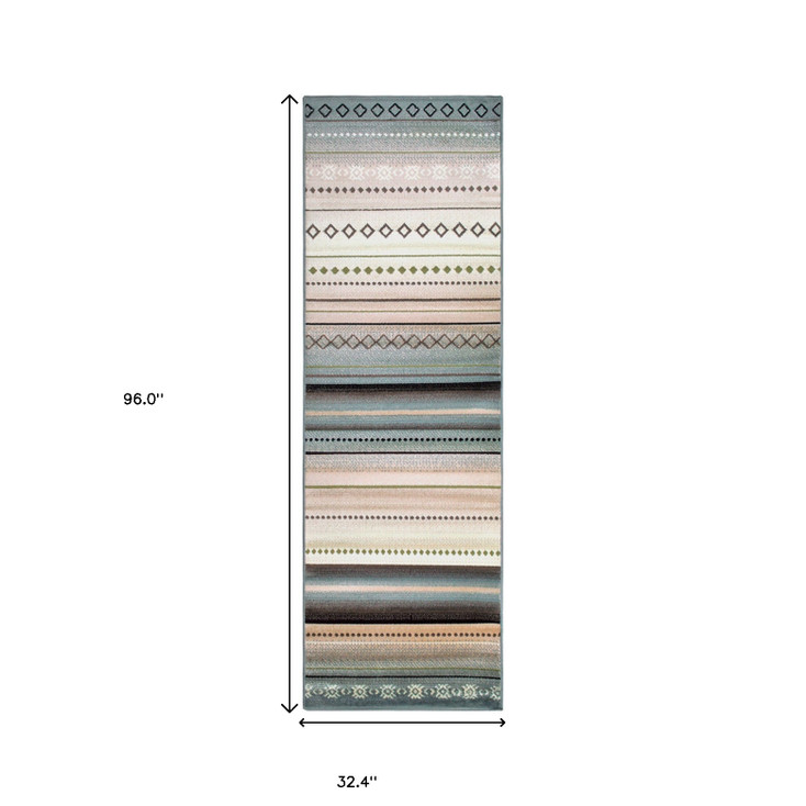 3' x 8' Gray Southwest Geometric Stain Resistant Runner Rug