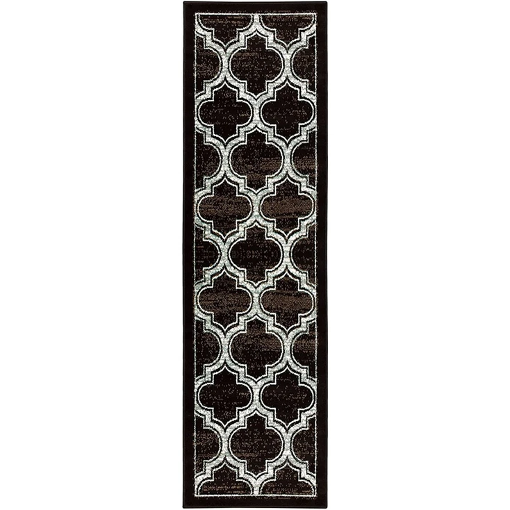 3' x 8' Black Geometric Stain Resistant Runner Rug