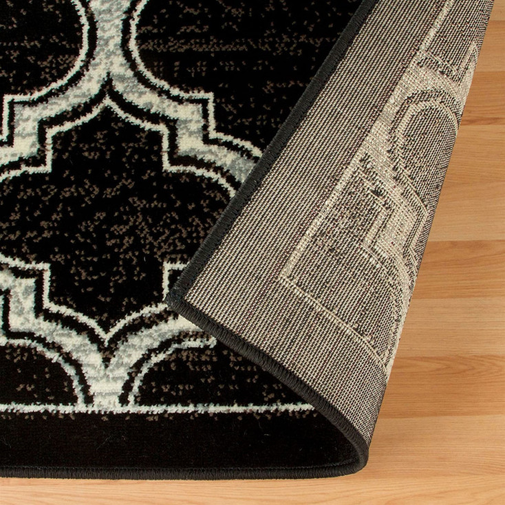3' x 8' Black Geometric Stain Resistant Runner Rug