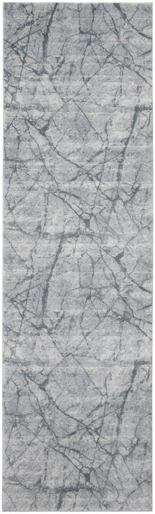 3' x 8' Blue Gray and Ivory Abstract Distressed Stain Resistant Runner Rug