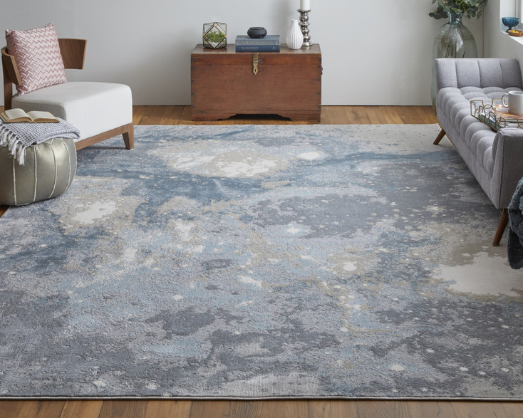 3' x 8' Blue Abstract Runner Rug