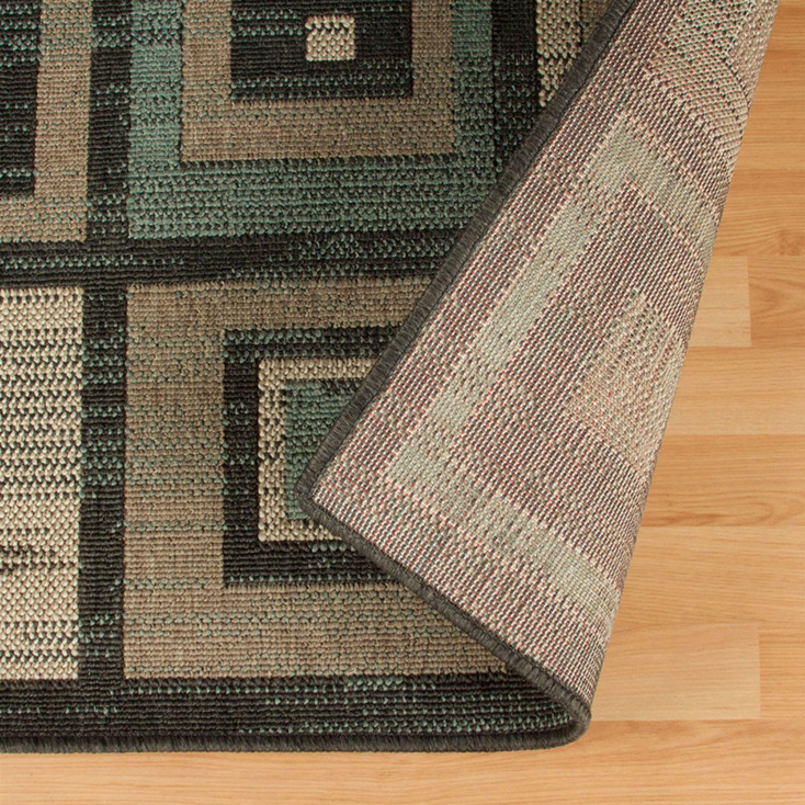 3' x 8' Color Block Beige and Teal Checkered Stain Resistant Runner Rug