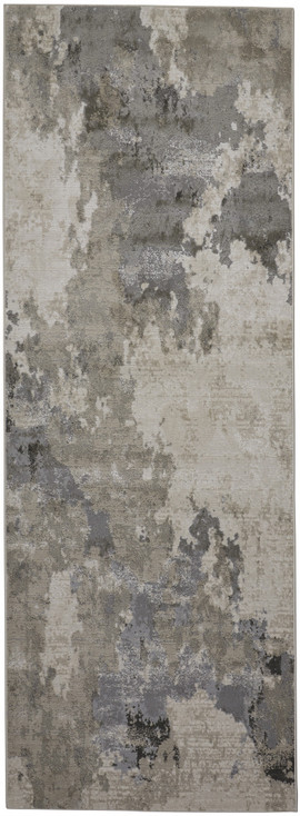3' x 8' Ivory and Gray Abstract Stain Resistant Runner Rug