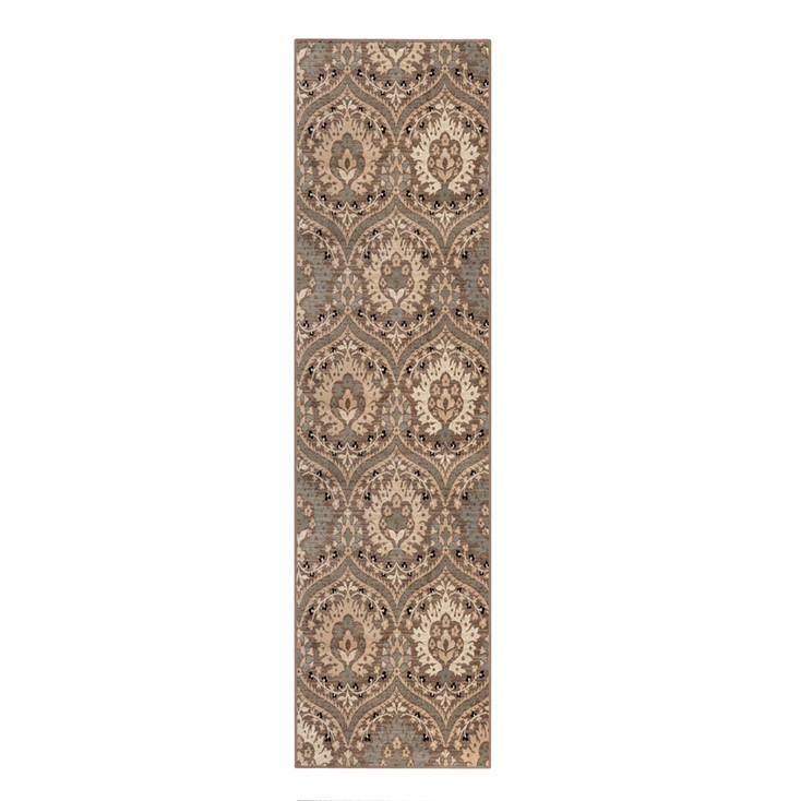 3' x 8' Ivory Beige and Light Blue Floral Stain Resistant Runner Rug