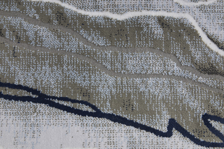 3' x 8' Taupe Gray and Blue Abstract Power Loom Stain Resistant Runner Rug