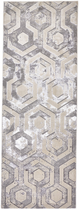 3' x 8' Gray Taupe and Silver Abstract Runner Rug