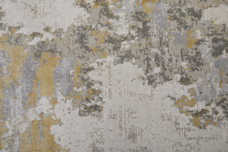 3' x 8' Ivory Gold and Gray Abstract Stain Resistant Runner Rug