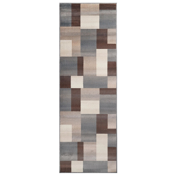 3' x 8' Grey Patchwork Power Loom Stain Resistant Runner Rug