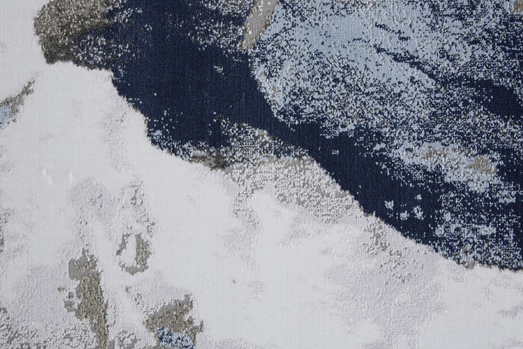 3' x 8' Blue Gray and White Abstract Stain Resistant Runner Rug