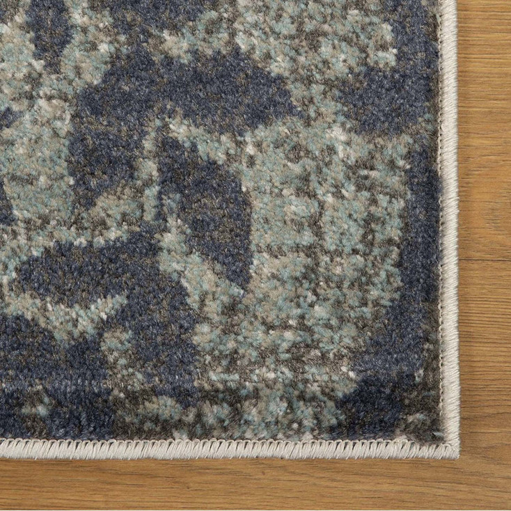 3' x 8' Teal and Gray Damask Distressed Stain Resistant Runner Rug