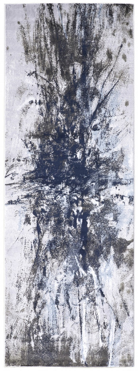 3' x 8' Blue Gray & White Abstract Stain Resistant Runner Rug
