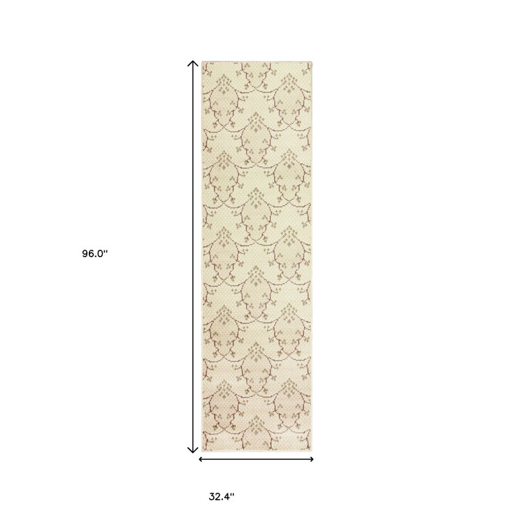3' x 8' Runner Beige Green and Brown Floral Stain Resistant Runner Rug