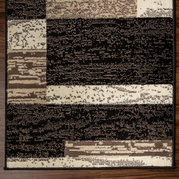 3' x 8' Chocolate Patchwork Power Loom Stain Resistant Runner Rug