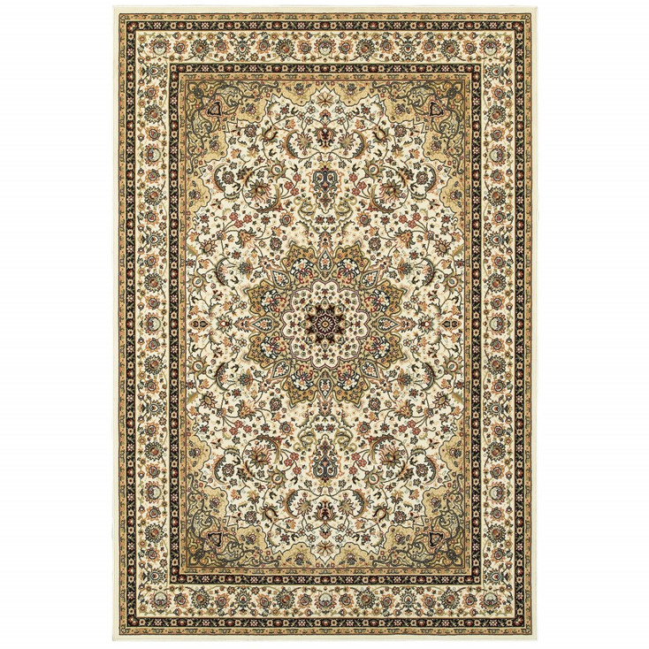 4' x 5' Ivory Beige Machine Woven Oriental Indoor Area Rug