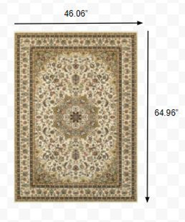 4' x 5' Ivory Beige Machine Woven Oriental Indoor Area Rug