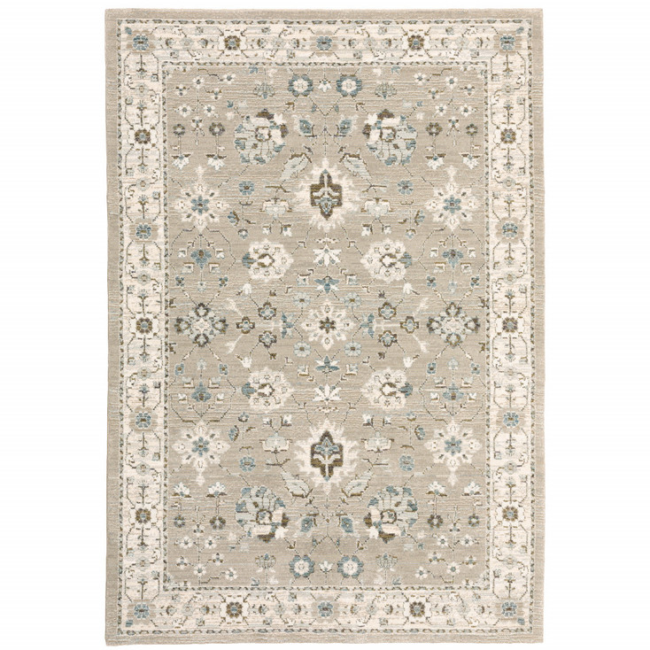 4' x 5' Beige Ivory Blue Green and Purple Oriental Power Loom Stain Resistant Area Rug