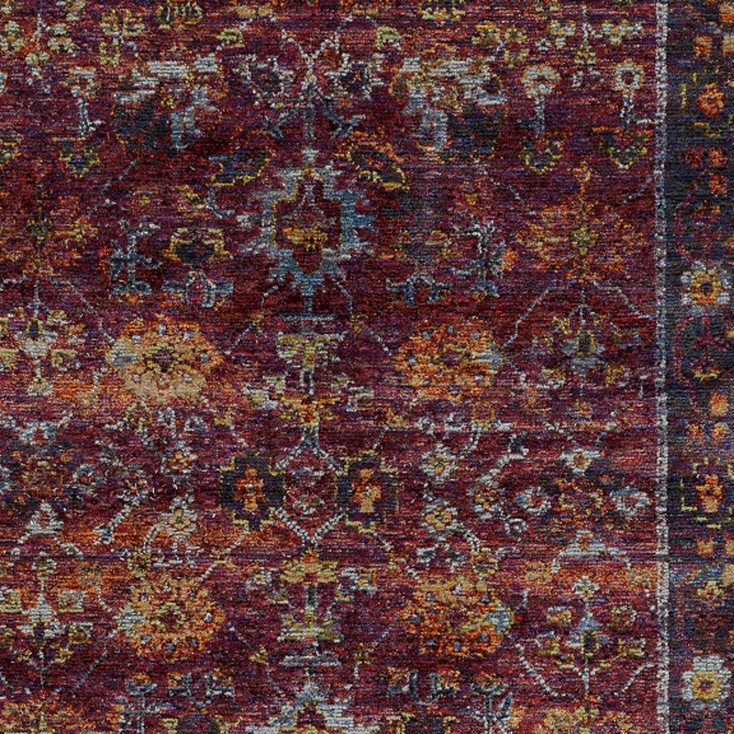 4' x 5' Red Purple Gold and Grey Oriental Power Loom Stain Resistant Area Rug