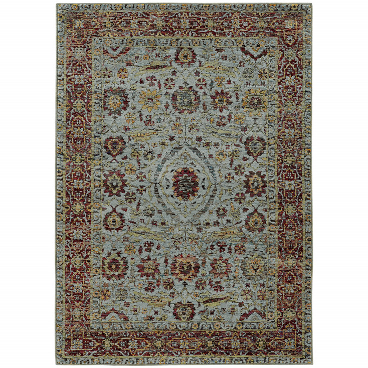 4' x 5' Blue Red Green and Gold Oriental Power Loom Stain Resistant Area Rug