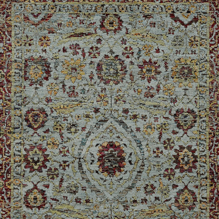 4' x 5' Blue Red Green and Gold Oriental Power Loom Stain Resistant Area Rug