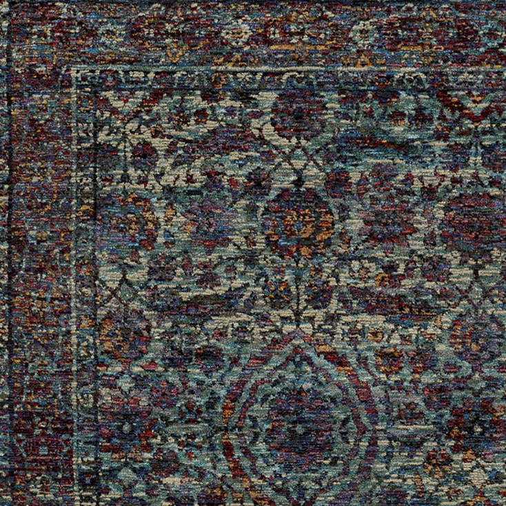 4' x 5' Blue and Purple Oriental Power Loom Stain Resistant Area Rug