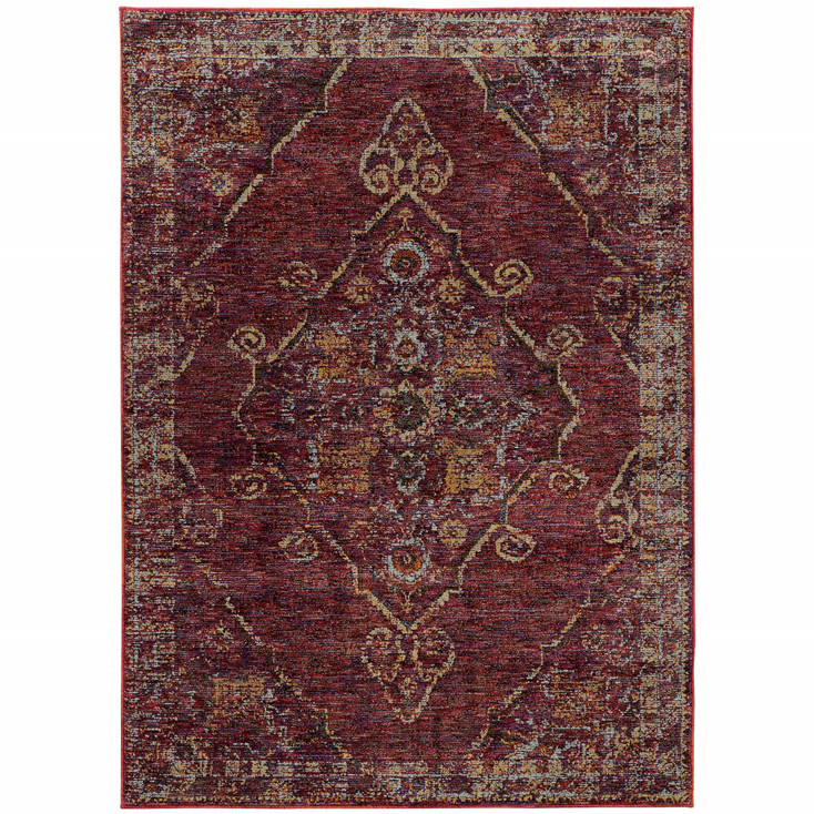 4' x 5' Red and Gold Oriental Power Loom Stain Resistant Area Rug